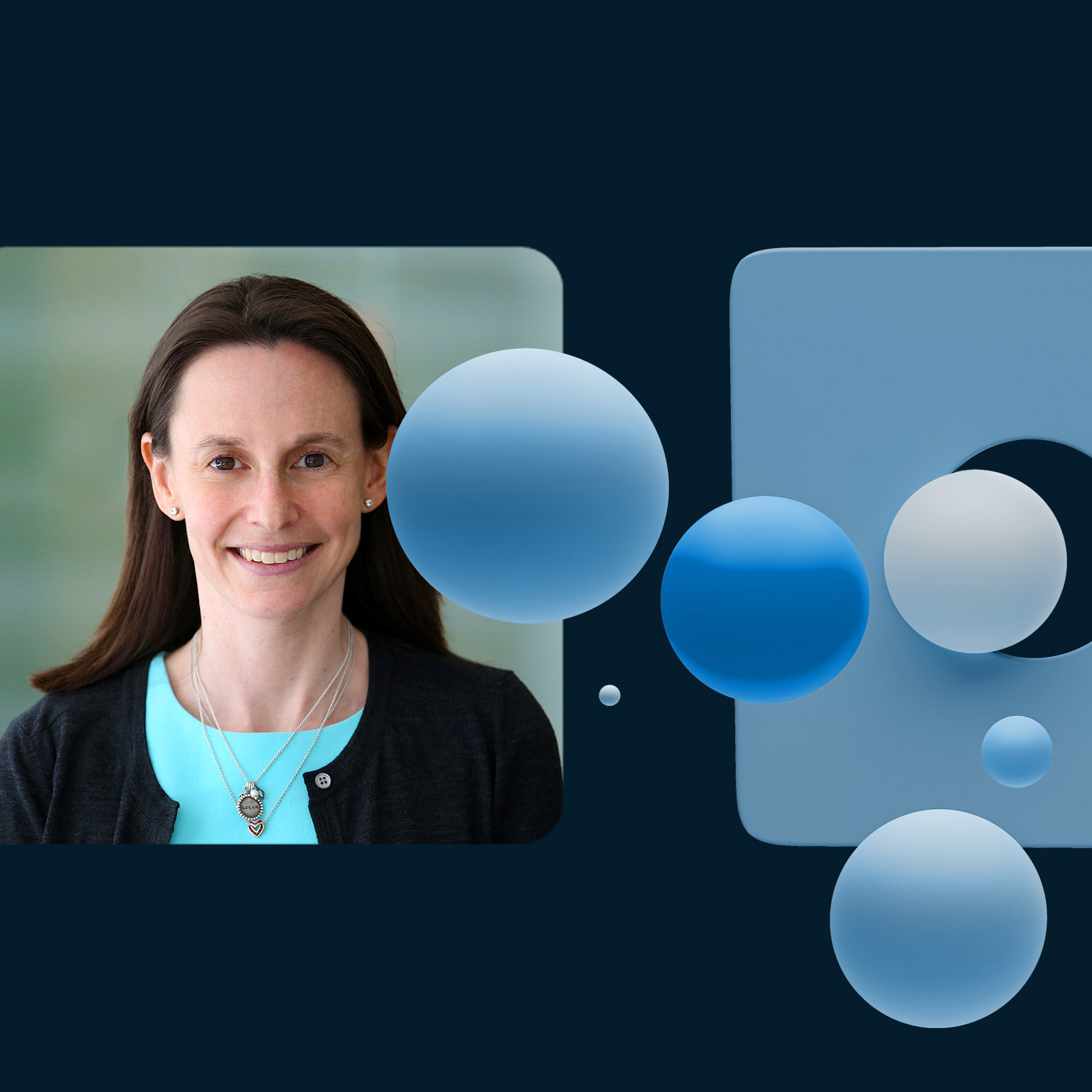 Julie Goran headshot with floating balls compelling communication