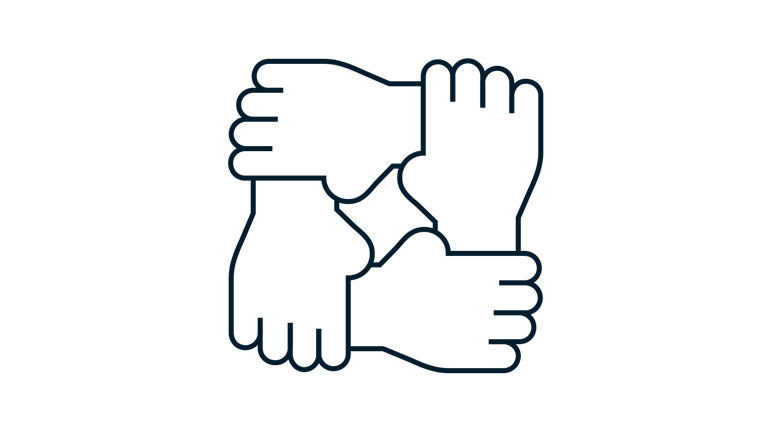 four hands holding each other icon