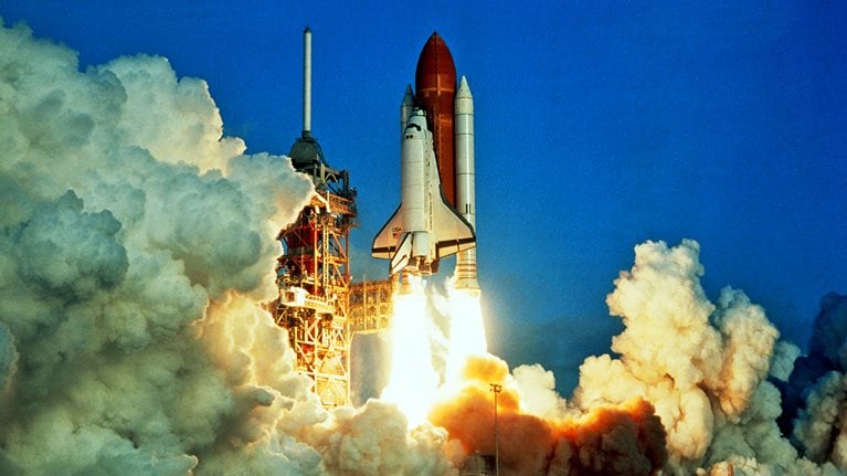 NASA space shuttle takeoff photo