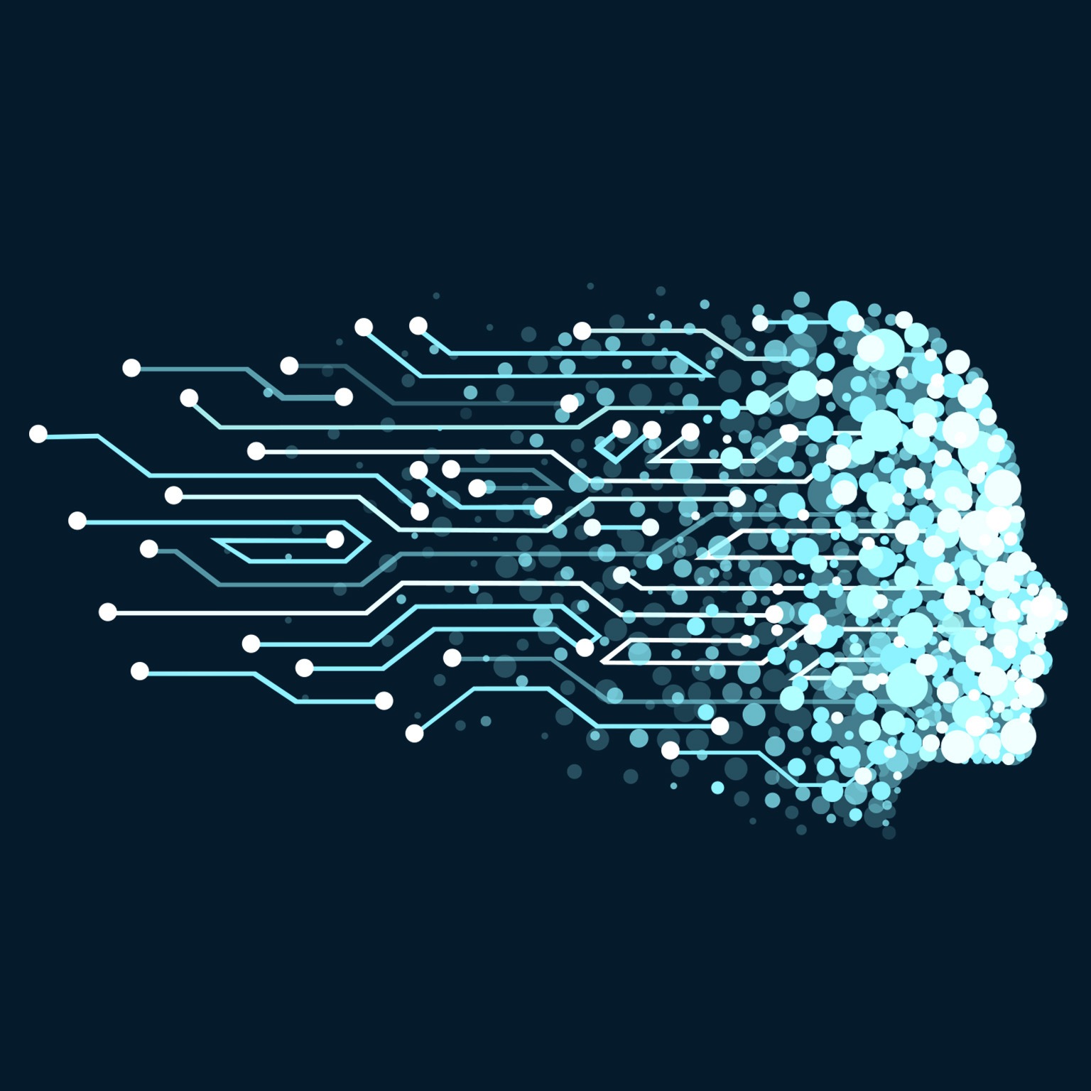 A illustration of a face made of digital particles as symbol of artificial intelligence 