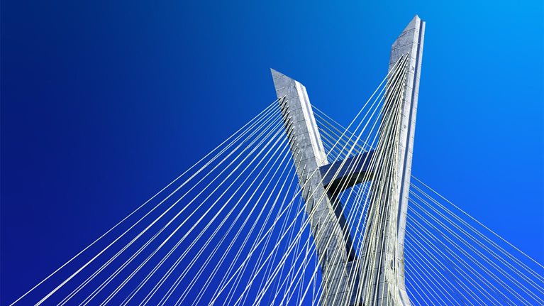 Cut out image of the Estaiada Bridge in Sao Paulo, Brazil.