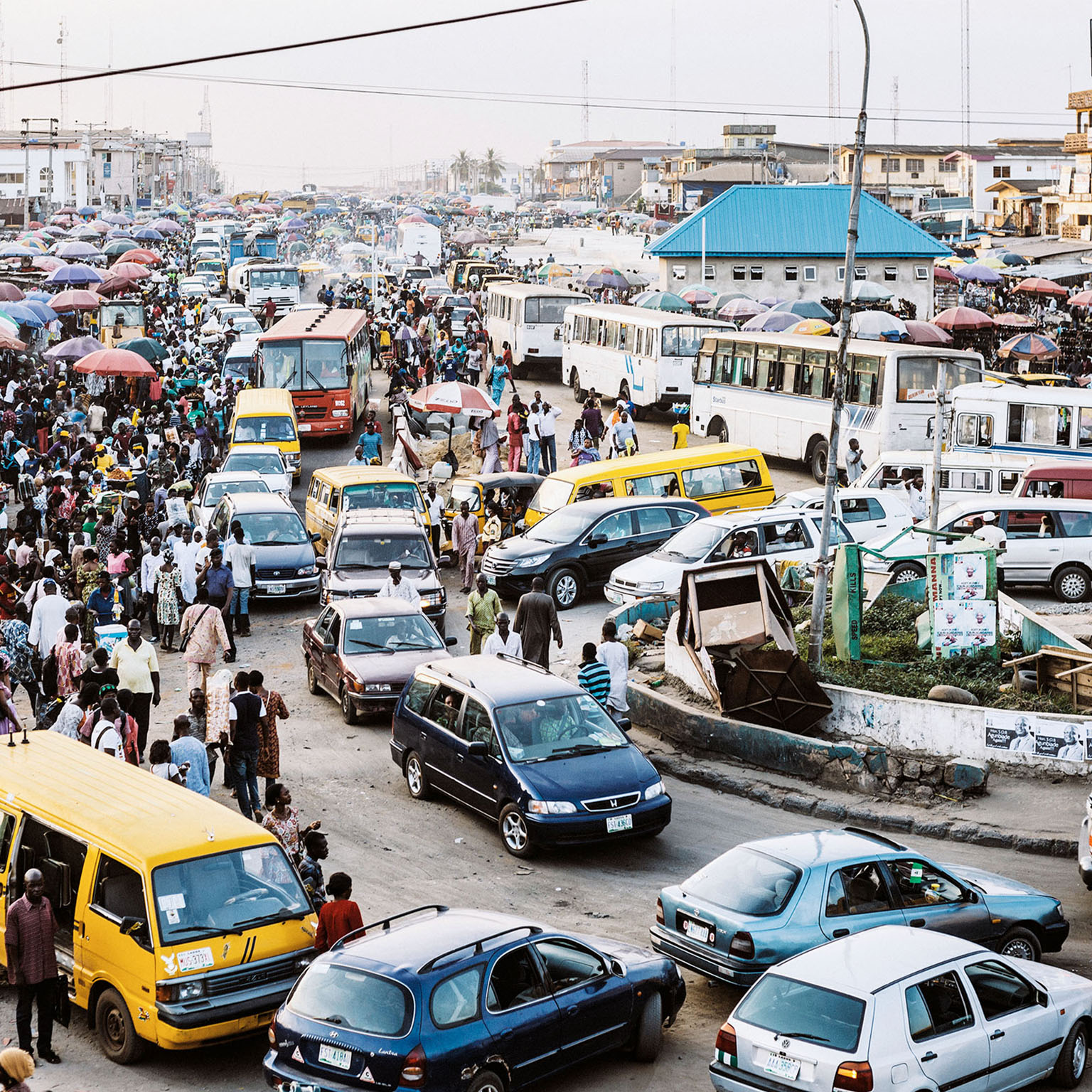 Busy streets of African town.