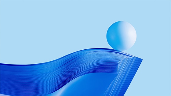 Illustration of a sphere on top of a blue wave shape