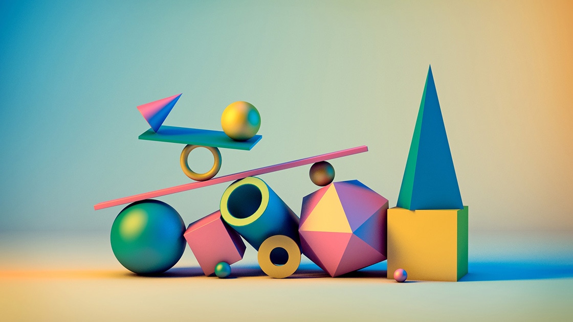 Image of various colorful 3-D shapes placed next to each other