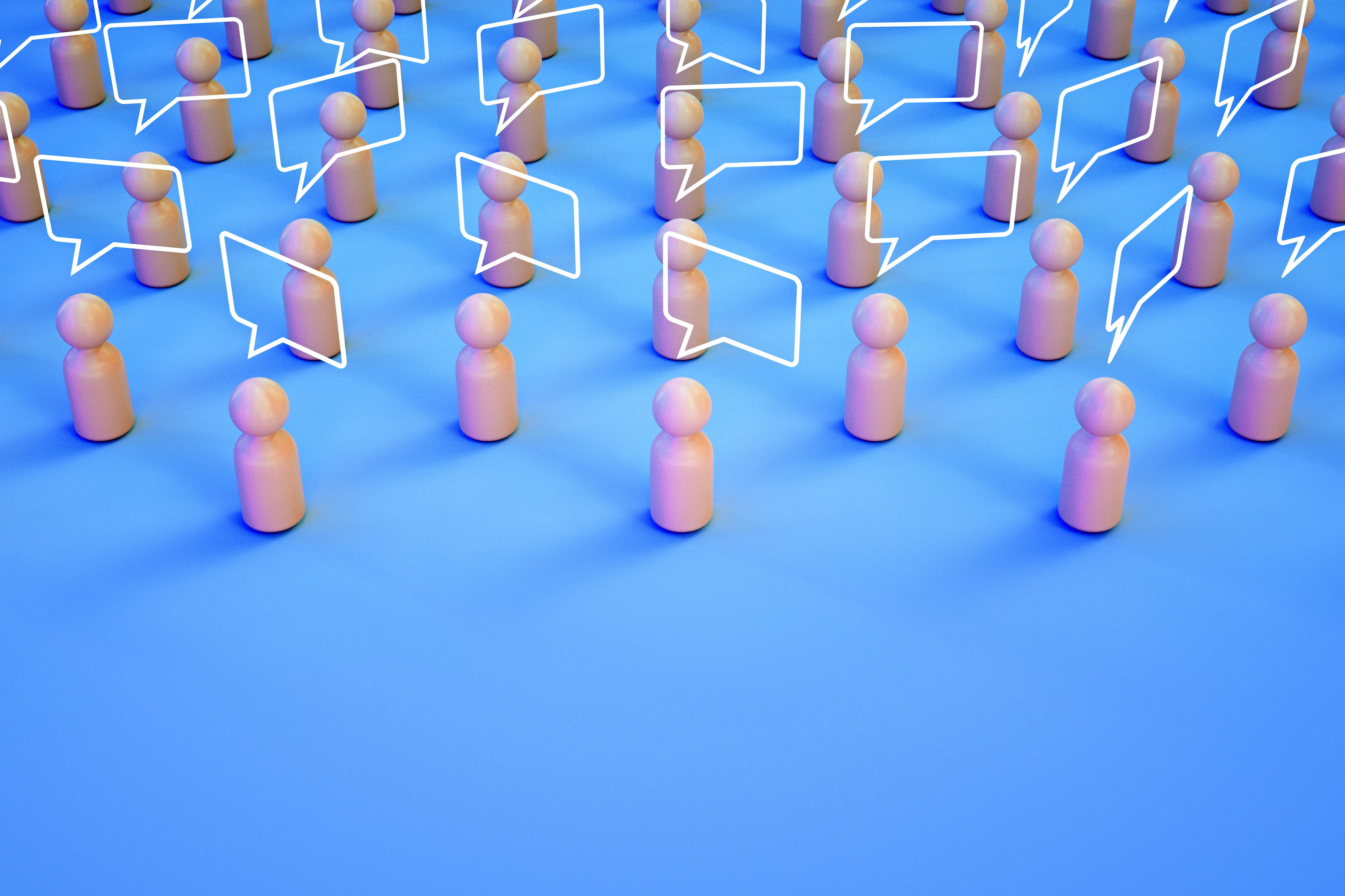 3D-rendering of teamwork and brainstorming, including speech bubbles