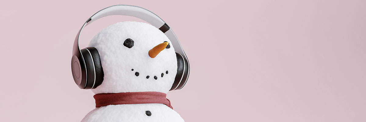 Snowman wearing headphones