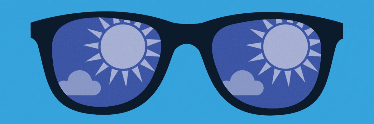 Drawing of sunglases with sun reflected in the lenses.