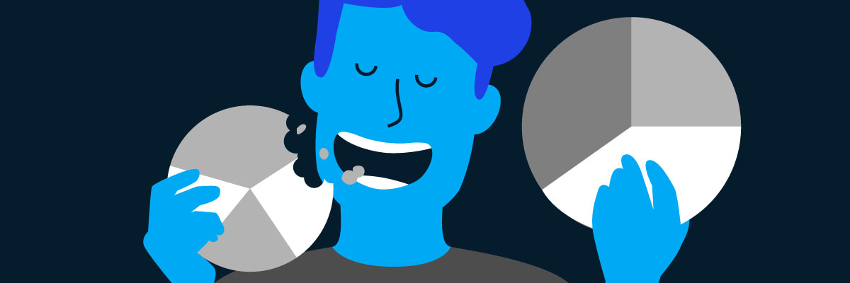 drawing of man eating pie charts