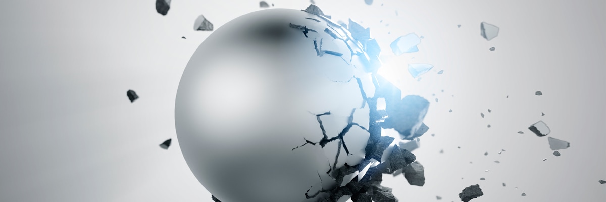 image of a silver sphere breaking