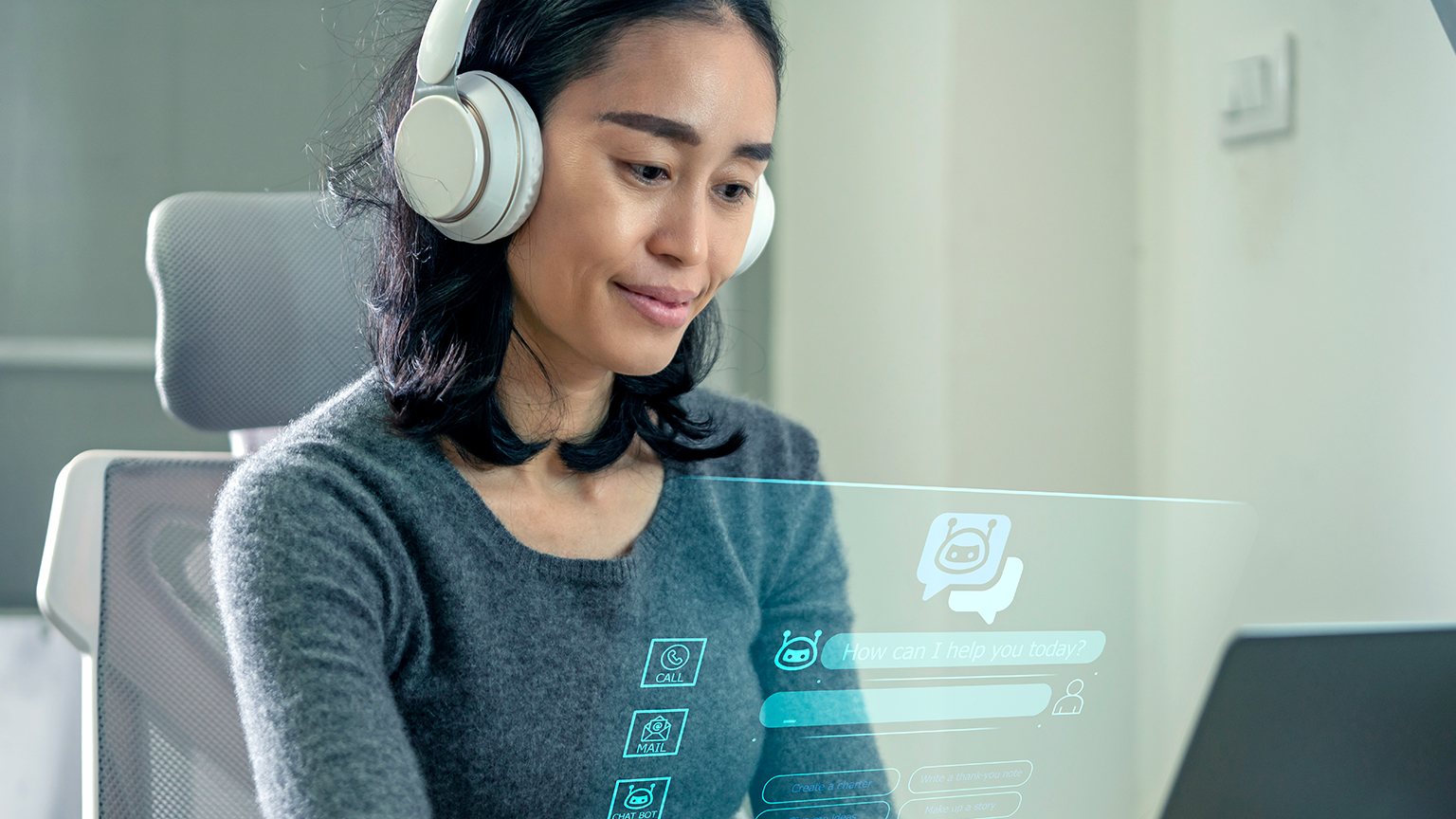 Person using online customer service with chat bot