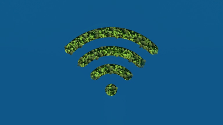 green wifi symbol on blue background