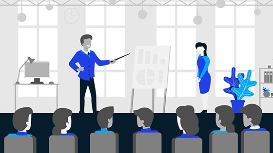 Illustration of two people leading a workplace seminar