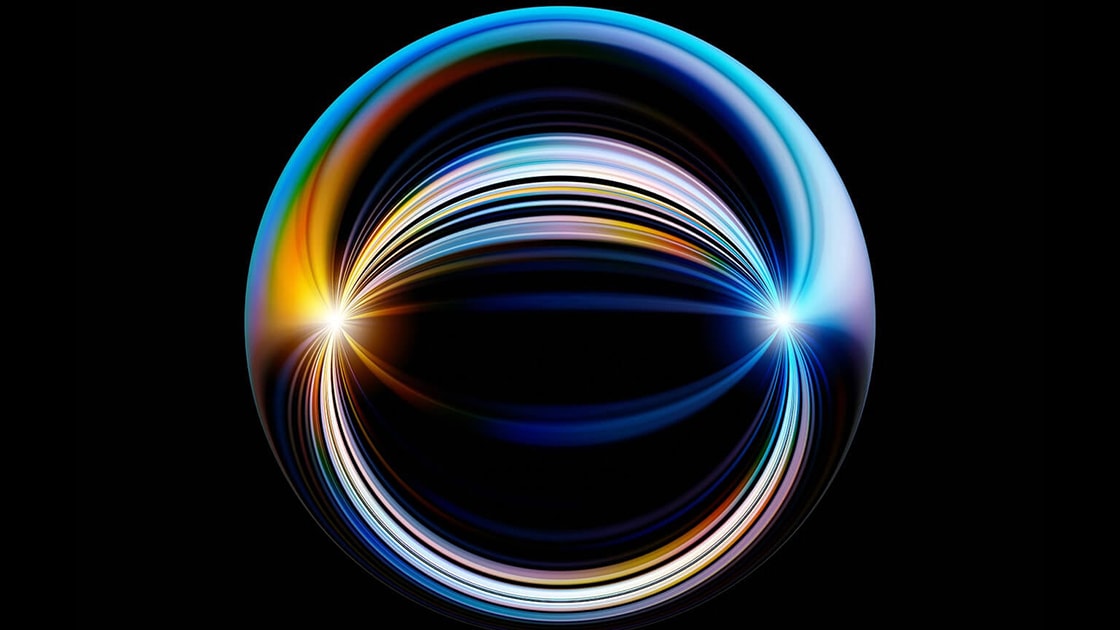 Illustration of two stylized rings on a black background