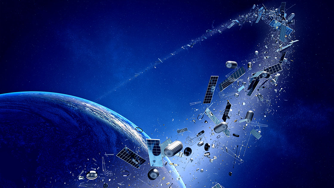 Illustration of debris surrounding a planet in space