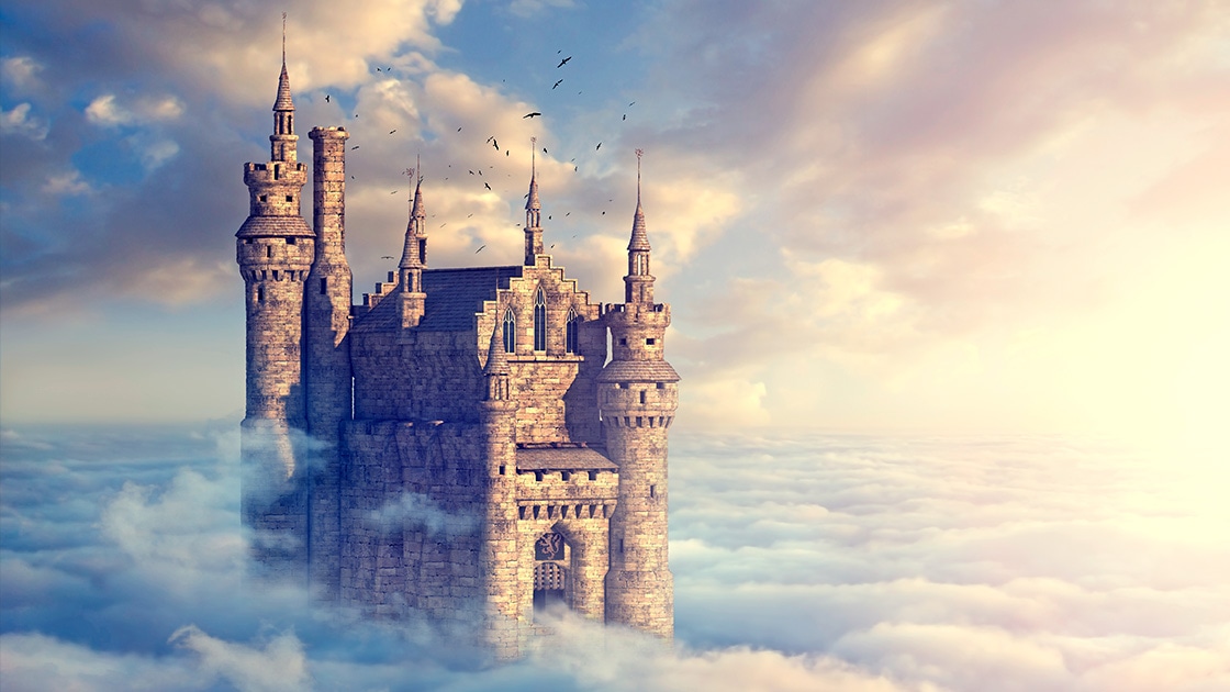 Illustration of a fairytale castle in the sky