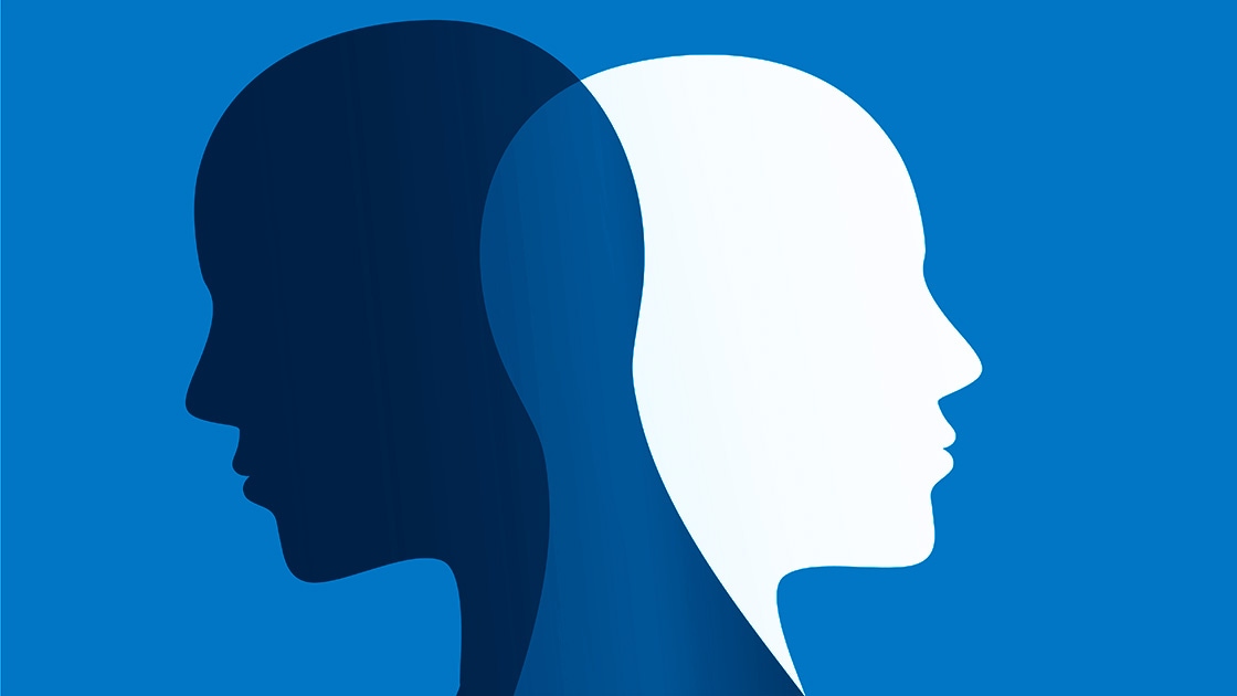 Digital illustration of two heads facing away from each other