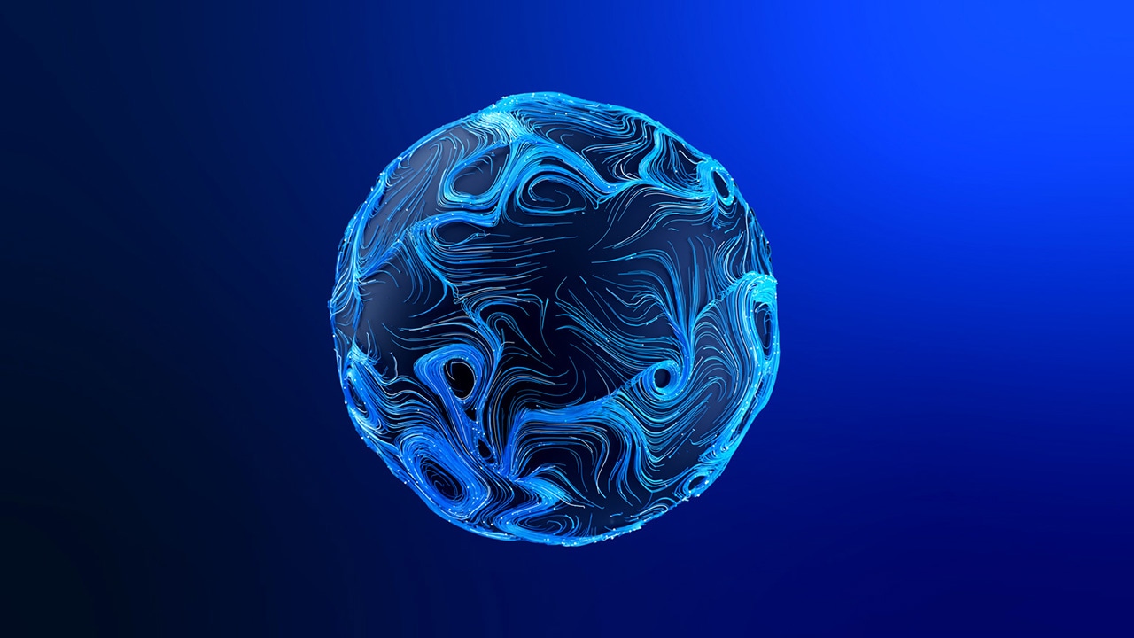 Digital illustration of a circular 3-D shape on a blue background
