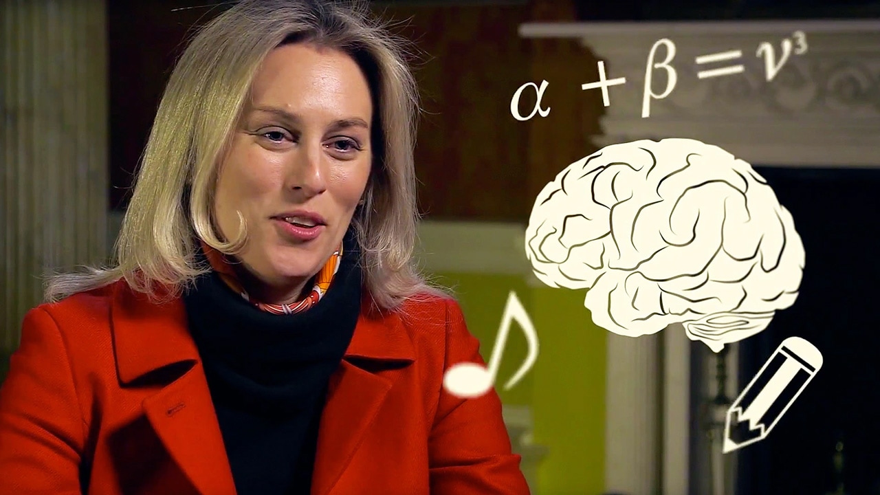 A photo of Julia Sperling-Magro superimposed with an illustration of the brain