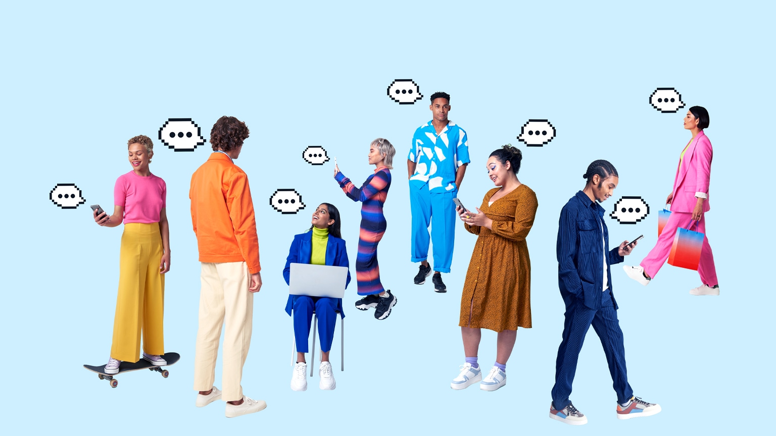 Image of various young people with thought bubbles next to their heads