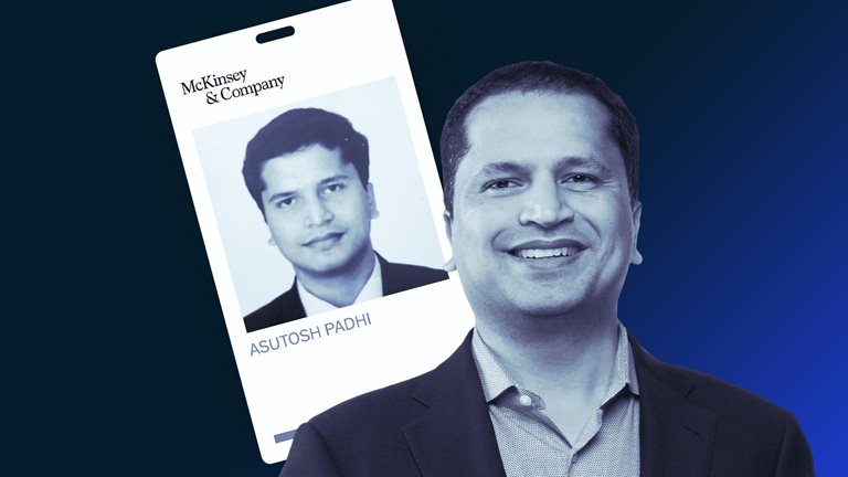 Present-day and early career photos of McKinsey partner Asutosh Padhi