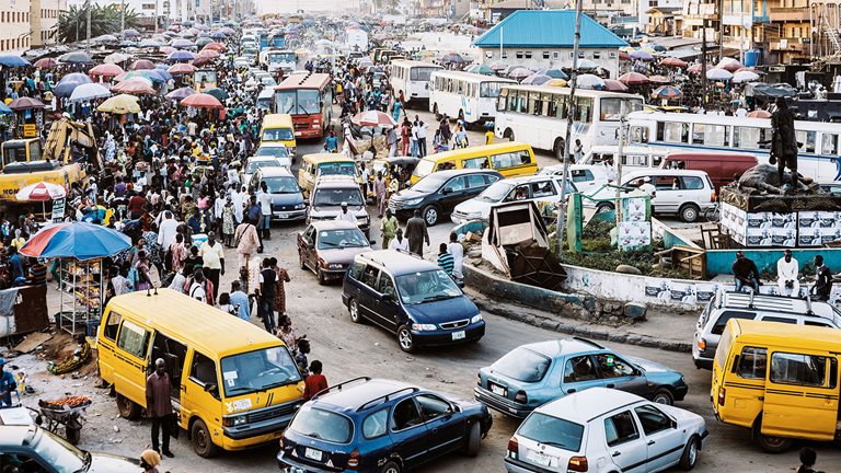 Busy street scene in sub-Saharan Africa