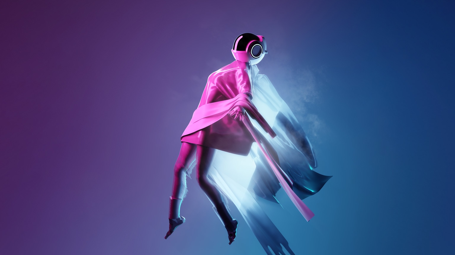 Image of a futuristic space woman floating away
