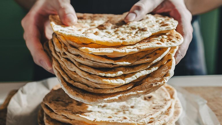 Flatbreads stacked on top of each other