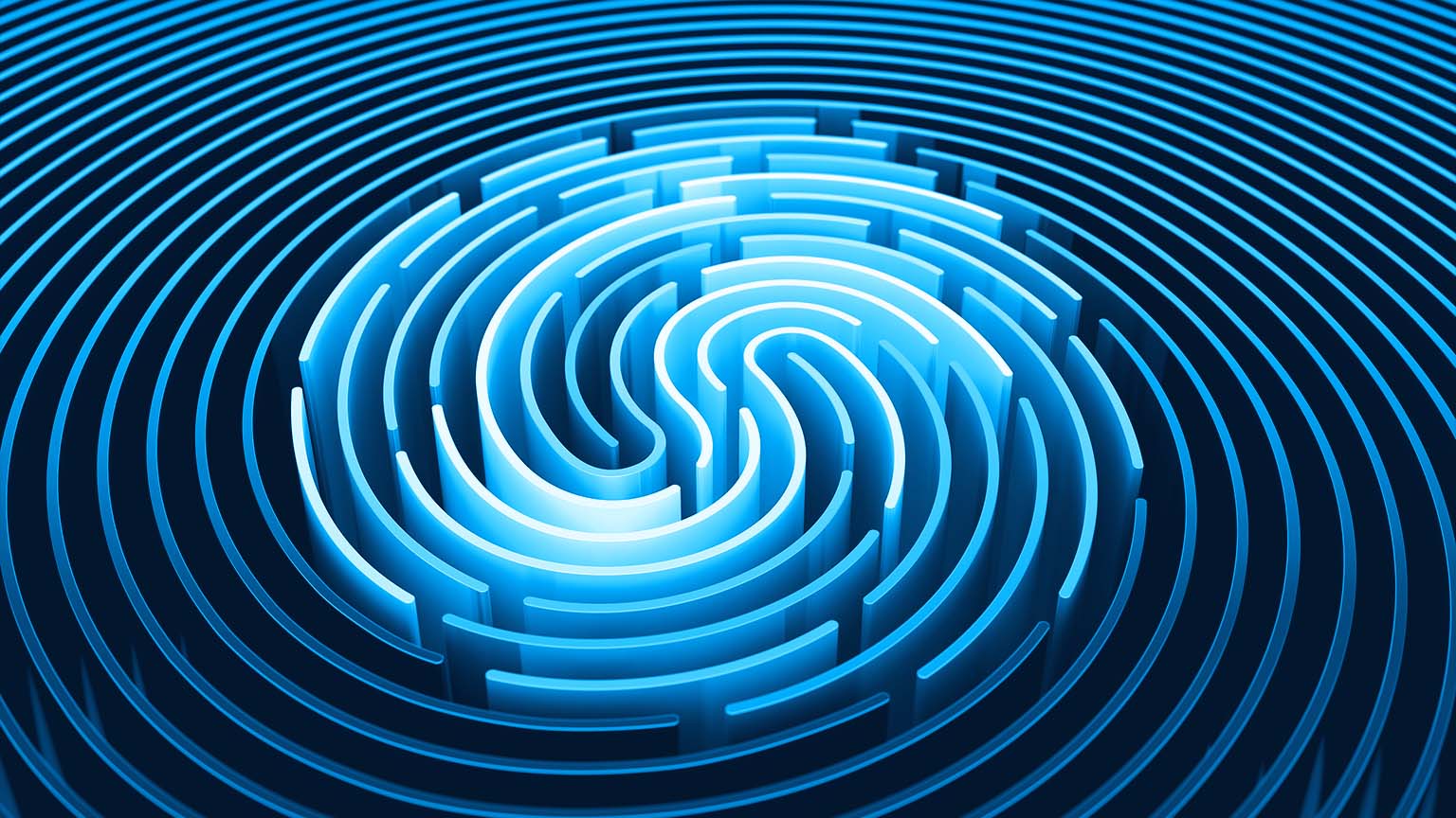 3D rendering of stylized fingerprint of smooth lines of spline gradient waves