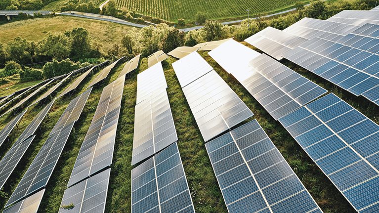 Solar panels on hill