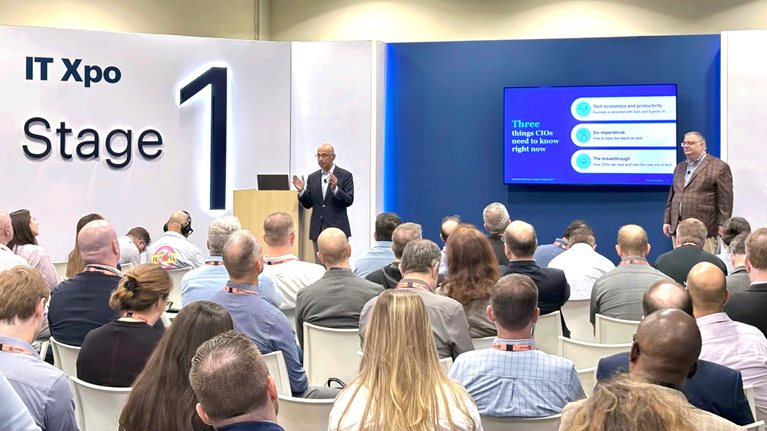 McKinsey Senior Partner Aamer Baig, left, and Partner James Kaplan at a McKinsey-hosted session at Gartner, Triple the return: Business strategy is your tech strategy.