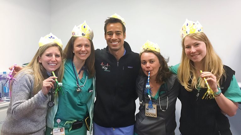 Dr. Caroline Morgan Berchuck, second from left, with fellow clinicians during her residency at University of California, San Francisco