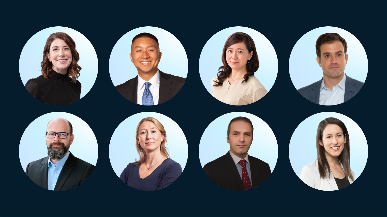 circular crop portraits of eight new McKinsey senior leaders
