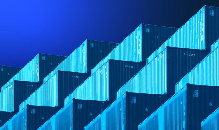 Stacked rows of shipping cargo containers