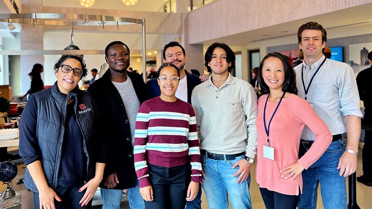 McKinsey colleagues Amy Hung and Alexander Kornick (far right) with the Braven team and fellows at our annual Day of Service.