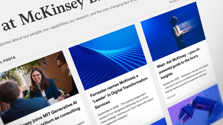 A screenshot of the McKinsey Blog website, featuring a grid of article previews