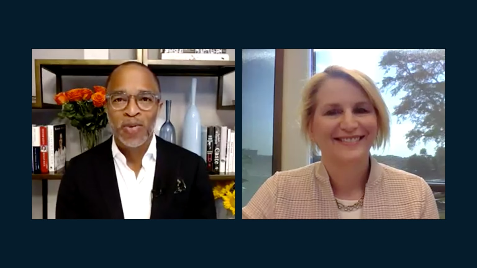 Virtual meeting between Katy George and Jonathan Capehart