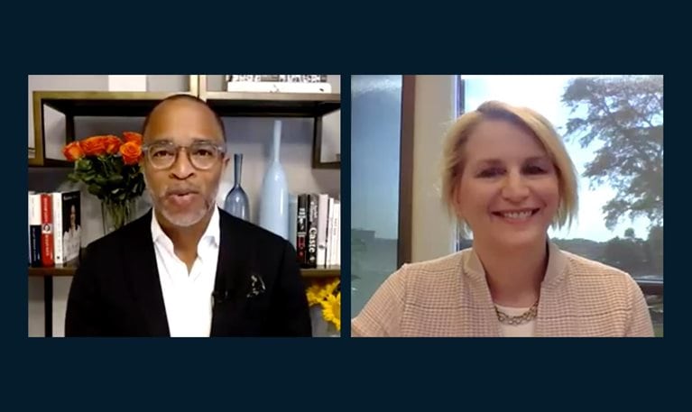 Virtual meeting between Katy George and Jonathan Capehart