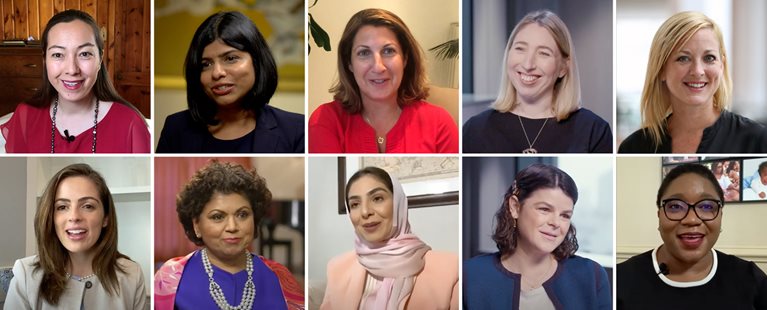 Among the women STEM leaders involved in the series, from left to right: Monica Caldas, Chandrika Tandon, Elham Al Qasim, Alice Bentinck, and Barbara Salami