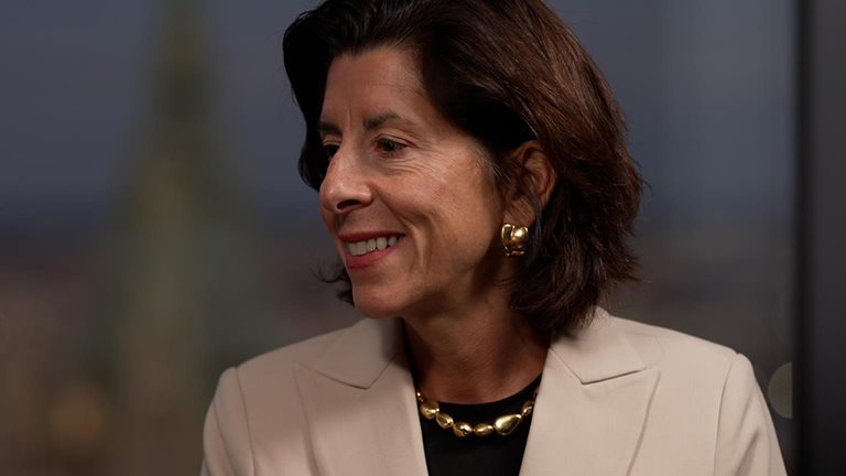 Video still of Gina Raimondo, The former US commerce secretary during the Biden administration