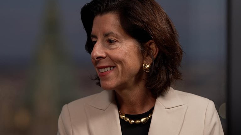 Video still of Gina Raimondo, The former US commerce secretary during the Biden administration
