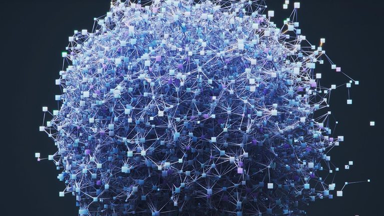 3D animation of a sphere dynamically forming by interconnected line and boxes