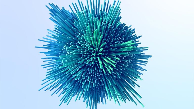 A spherical, abstract image featuring many thin, cylindrical rods radiating outward from a central point.