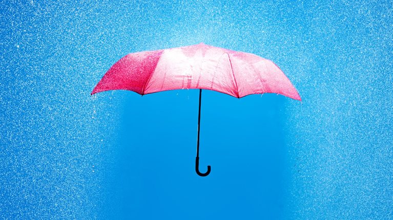 pink umbrella in a rain shower