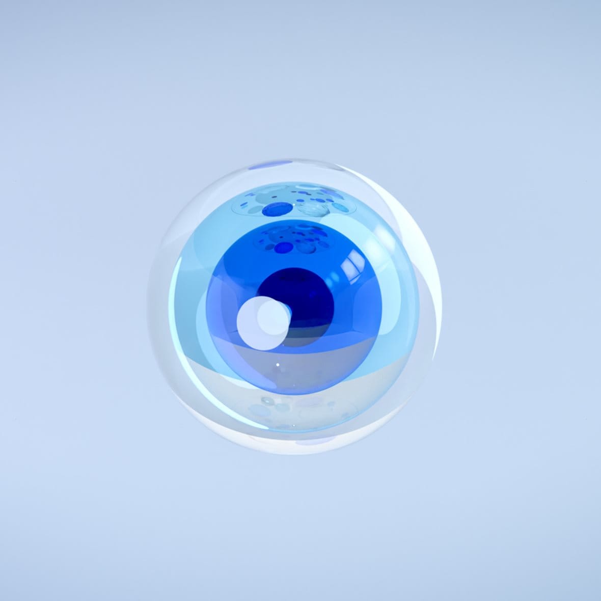Abstract eye comprising blue and clear glass spheres