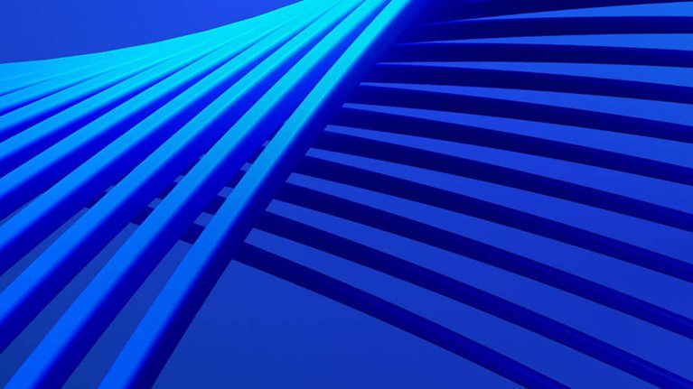 This appears to be a 3D rendered abstract background featuring blue, wave-like stripes. The image resembles a wireframe structure.