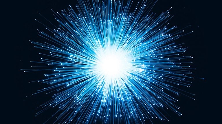 Illuminated Blue Radial Shape Fiber Optic - stock photo