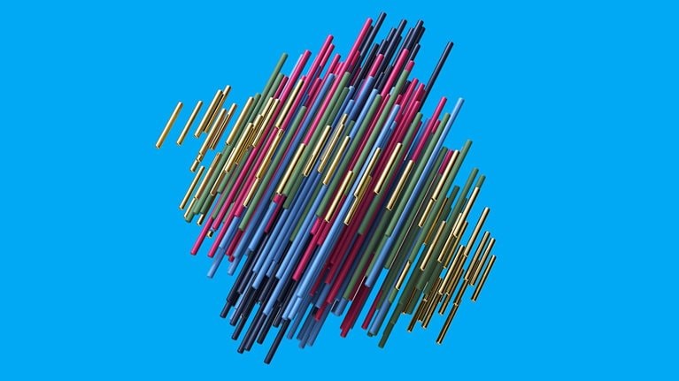 3D abstract composition of multi colored cylinders