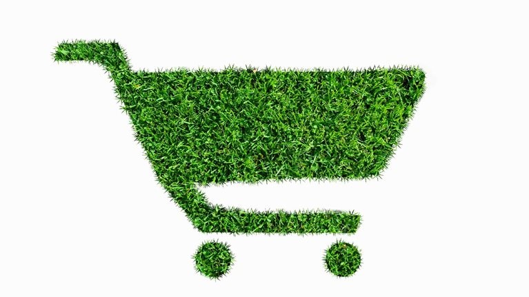 Shopping cart or trolley made of grass. - illustration