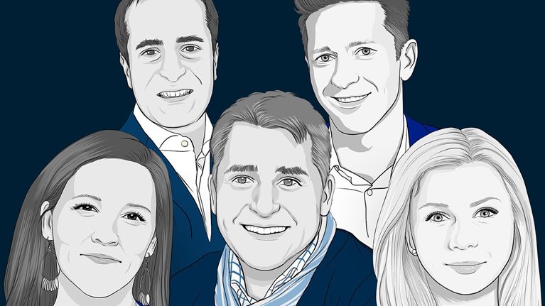 Illustration of Lex Bradshaw-Zanger, Jessica Myers, Yilmaz Erceyes, Fiona Spooner, and Christian Thrane