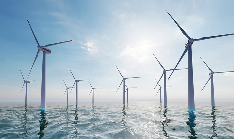 Ocean windfarm - stock photo